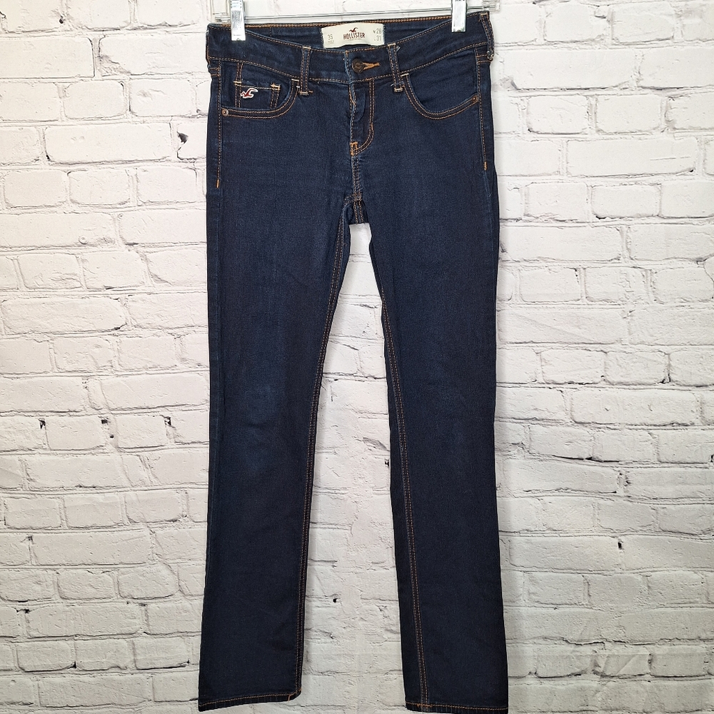 Hollister Dark Wash Skinny Stretch Low Rise Short Length Jeans Sz 26